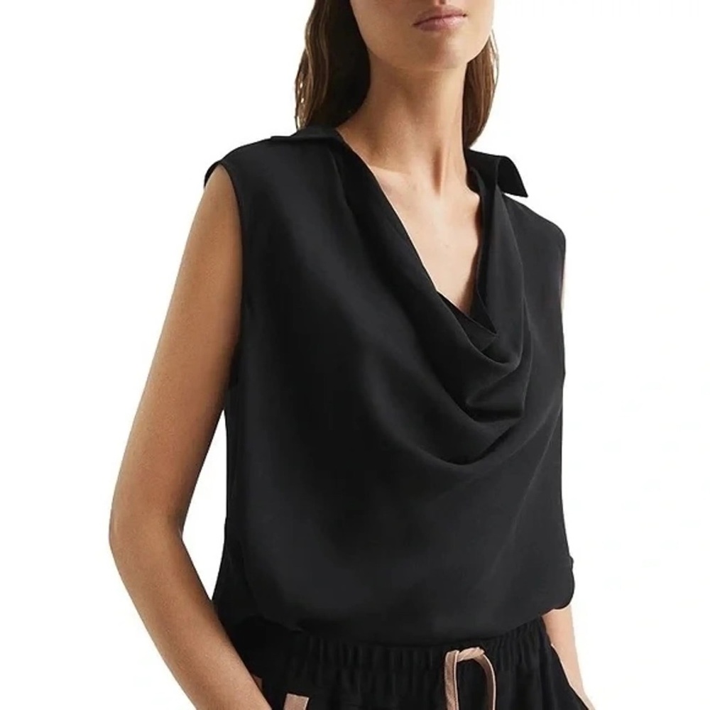 Reiss Black Draped Sleeveless Blouse